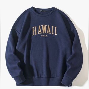 Letter embroidery drop shoulder thermal sweatshirt